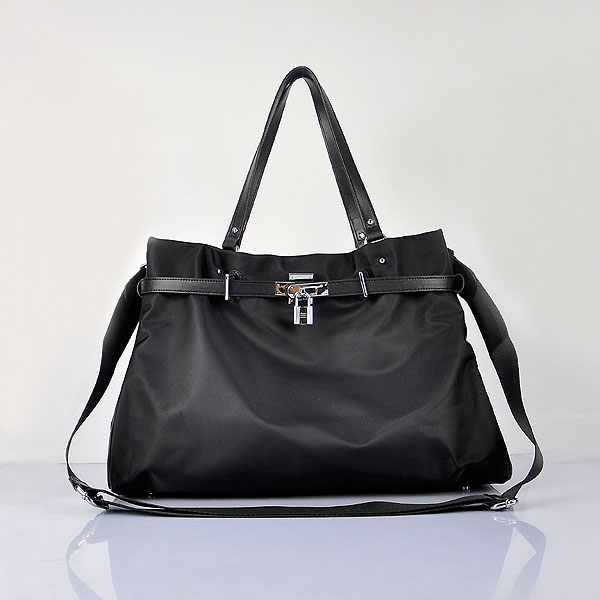 H80668 Hermes 2012 impermeabile spalla in tessuto Bag Black